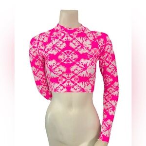 Bingo Surf Pink Sand Dollar Tie-Dye Crop Rashguard — Size S